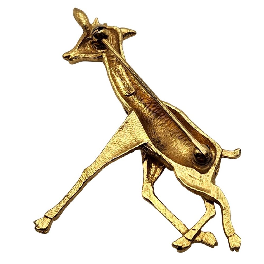 Vtg Monet Baby Giraffe Brooch Gold Tone Textured Running Figural Pin Rhinestone - Picture 5 of 6